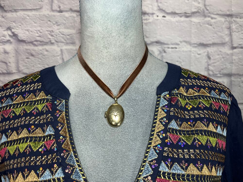 Handmade Locket and Mink Brown Velvet Pendant Necklace